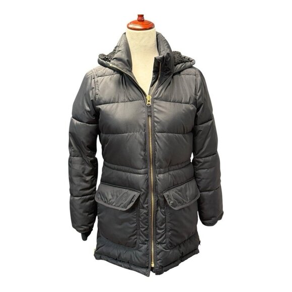 J Crew Womens Puffer Jacket~Size XS Petite~Black Midthigh Zip Pockets L11 36 - Picture 2 of 14